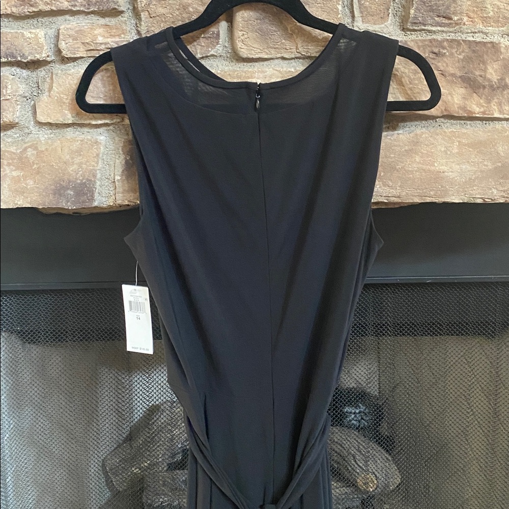NWT Lauren Ralph Lauren Classic Black Dress with mesh draped neckline. Size 14 - Picture 8 of 13